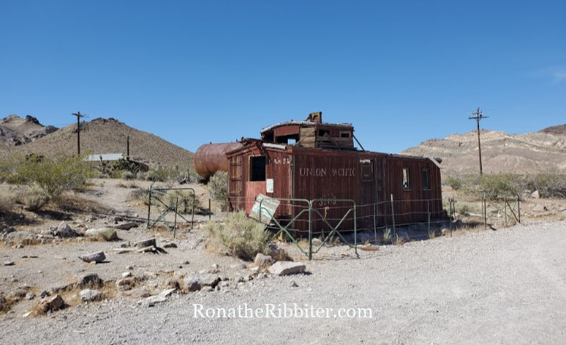 Union railroad car in Rhyolite ghost town on quilters road trip in nevada