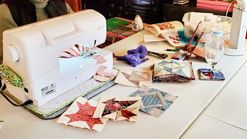 Sewing blocks at a Quilt Retreat
