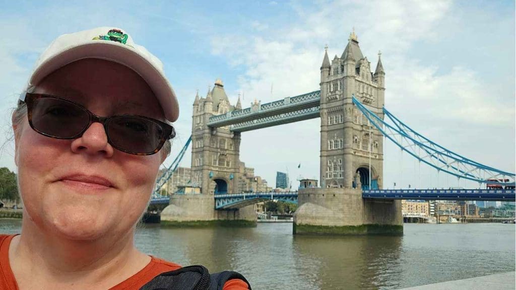 Rona the Ribbiter at the Tower Bridge